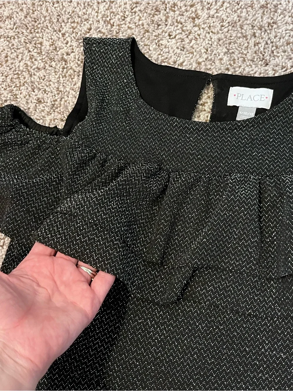 Children’s Place Black Glitter Ruffle Cold-Shoulder Dress